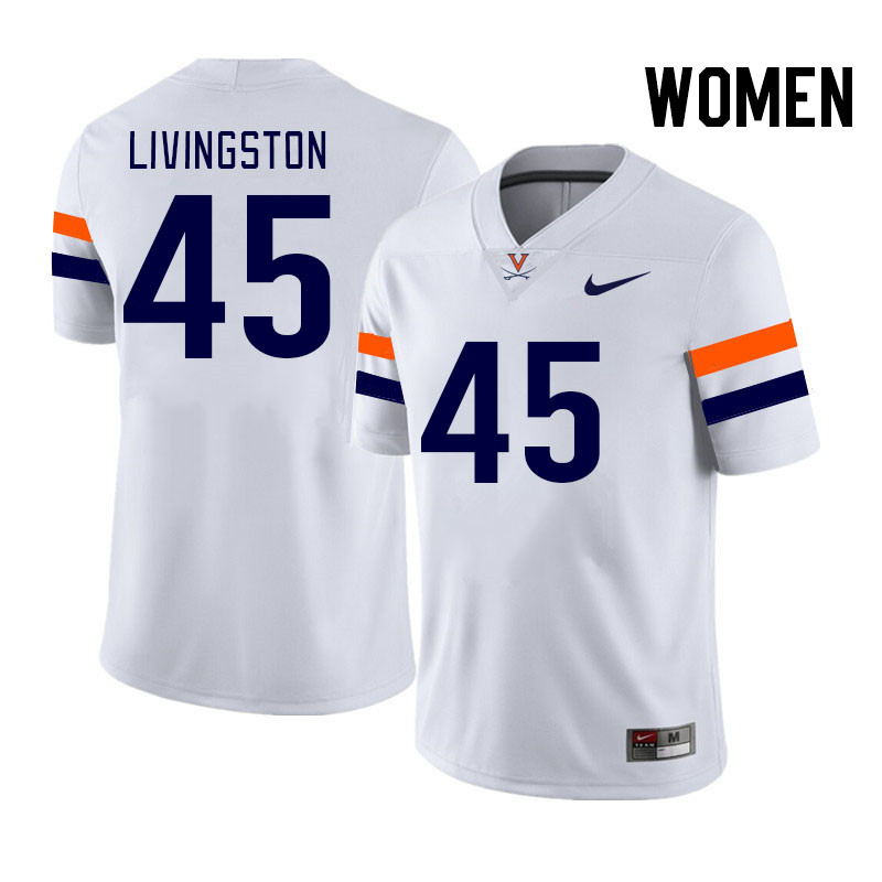 Women #45 Aidan Livingston Virginia Cavaliers College Football Jerseys Stitched Sale-White - Click Image to Close